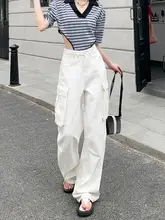 白色ハイウエスト工事用デニムパンツ【スリムフィット・ストレート・ゆったり】