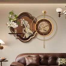 レトロ風壁掛け時計【水耕植物デザイン・ダイニングルーム用・飾り画付き】