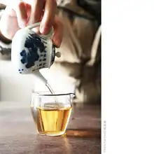 青花白菜模様の陶磁器茶器【詩文泡茶器・蓋碗・スプーン付き】