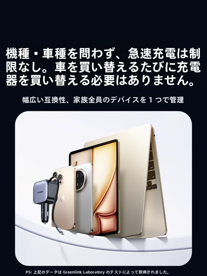車載充電器【急速充電対応・伸縮式・Apple車用シガーソケットデータケーブル】
