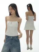 白色のドローストリングキャミソール【フリースタイル・スリムフィット・女性用】