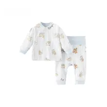 ベビー服 2点セット キッズ 男の子 女の子 綿100% くま柄 ハイウエスト お腹カバー 着脱簡単 春秋