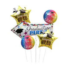 卒業�パーティー用博士帽とスマイルデザインのアルミ風船【星型・丸型・撮影用・教室装飾】