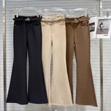 金属バックル付き細腰ベルトの着心地抜群なストレッチ微ブーツカットパンツ【シルエットを引き立てるデザイン】（セットアップ対応）