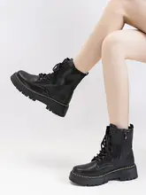 冬用レディースマーチンブーツ【加絨保温・ブラック・英倫風・ショートブーツ】