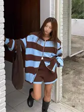 ダブルジッパーストライプニットセット【カジュアル・女性用・フリーサイズ】