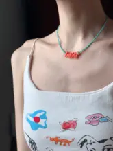 ビーズネックレス パール カラフルガラス サマーコーラル 夏 着回し 個性的 オリジナル 「CHUNCHI」