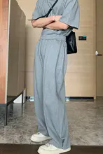春季抽绳ウエストパンツ【男士・ゆったりストレート・極上の柔らかさ】（セットアップ対応）