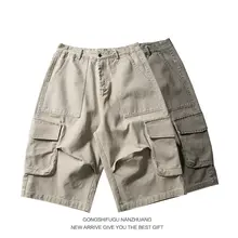 夏用 アメリカンレトロ ウォッシュコットン 多ポケット ワイドレッグ ハーフパンツ【ユニセックス・フィット】（セットアップ対応）
