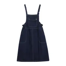 サロペットワンピース レディース デニム ノースリーブ ヴィンテージ ステッチデザイン ウエストマーク 着痩せ 学院風