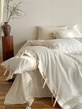 ヴィンテージ風フランス式クリームカラー寝具セット【全棉・厚織り・立体的なテクスチャーのベッド用品】（セットアップ対応）