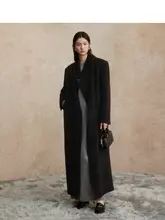 高級感ある黒の西装風ロングコート【フィット・冬用】