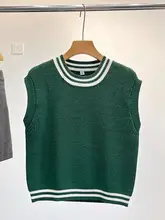 学院風のカラーブロックデザイン ラウンドネックノースリーブニットベスト【春夏用・女性用】