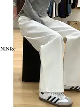 高腰白色ワイドジーンズ【ストレート・春用・小柄対応】