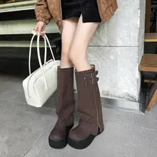 高筒厚底レディースブーツ【極上の柔らかさ・クラシックデザイン】（セットアップ対応）
