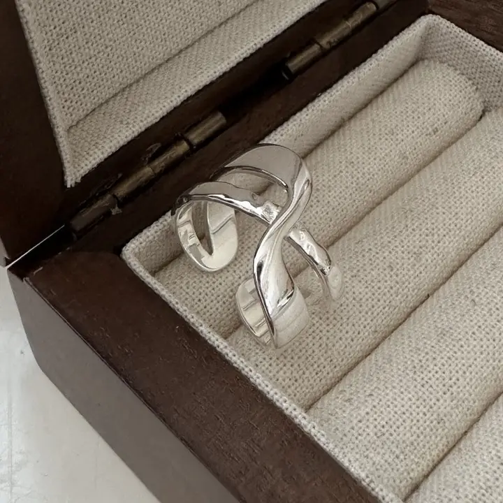 S925純銀製 ダブルレイヤーリング【シンプルデザイン・レトロスタイル】