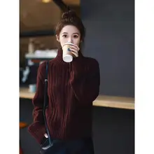 Claudie Home アンゴラ混レッドセーター【秋冬用・ハイネック・ニットトップス】