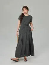 ふんわり魅せる！大きいサイズのバインドデザインTシャツとスカート（セットアップ対応）
