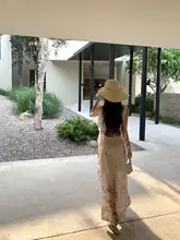 kubiliv フラワープリント スリーブフリル付き ロングワンピース【ウエスト絞り・リゾート用】