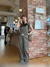 美式ヴィンテージデザインのワークサロペット【水洗い加工・多ポケット・カジュアル】（セットアップ対応）