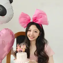 大きなリボン付きヘアバンド【ピンク・女の子用・誕生日パーティー・撮影小道具】
