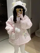 可愛い猫デザインのロリータスタイル冬用フリースコート