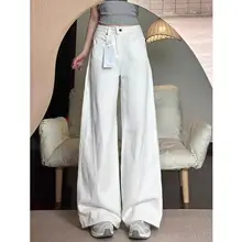夏用 高ウエスト 極上の柔らかさ 白色デニムワイドレッグパンツ【大人女性用・フィット】