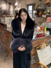 フェイクファー付き ツイード風 ダブルフェイスウールコート【中長丈・ウエストリボン・スタイリッシュ】