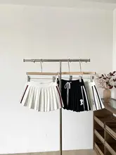 可愛いカラーブロックのリボン付きプリーツスカート【防止光・Aライン・短丈】