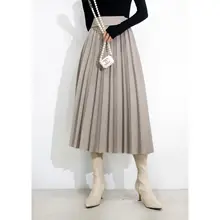 ウエストベルト付きプリーツスカート【Aライン・通勤用・女性用・中長丈】（セットアップ対応）