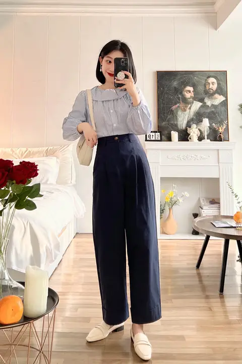 牛皮紙製 夏季用カジュアル通勤ストレートパンツ【九分丈・シルエットアップ】（セットアップ対応）
