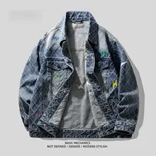 デニムジャケット メンズ ダイヤモンドステッチ 刺繍 アメリカンスタイル ストリート ワーク 春 秋