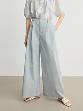 Annata ベージュカラーのワイドレッグパンツ【夏用・薄手・高腰・フィット】