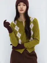 康赛妮 ショートカーディガン【羊毛・ダイヤモンド柄・丸首・ドイツStoll技術使用】