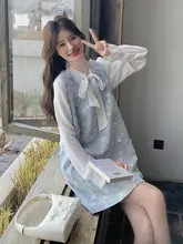春にぴったり！リボン付き立体花柄キャミソールドレス【ブルー・韓国風】（セットアップ対応）