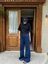 高腰ワイドレッグデニムパンツ【復古スタイル・純綿・サイドステッチ・スリム効果】