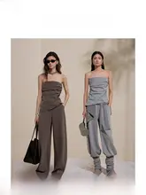 セットアップ レディース チューブトップ ストレートパンツ シンプル カジュアル おしゃれ こなれ感