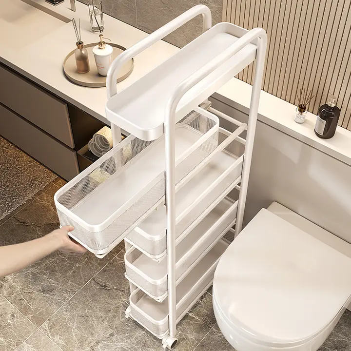 スリムなトイレ用収納ラック【バスルーム用・スペース節約・トイレ横置き】