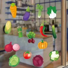 カラフルなフルーツと野菜の静電気ガラスステッカー【透明デコレーション・冷蔵庫やキャビネット用】