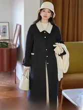 Moriirose 深灰色 バイカラー ハートボタン ウール ダブルフェイス コート【冬用・レトロ・中長丈】
