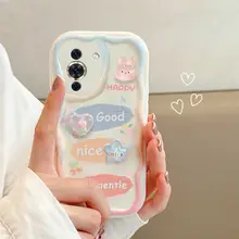 華为nova10用スマートフォンケース【防水・3Dデザイン・うさぎとクマのイラスト・チェーン付き】