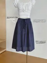 高腰Aラインチェック柄スカート【夏用・体型カバー・中丈】（セットアップ対応）