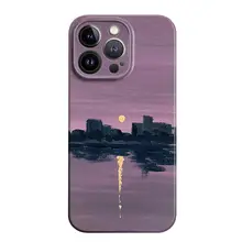 夕焼けの影を描いた紫色の油絵、Apple 携帯ケースに最適