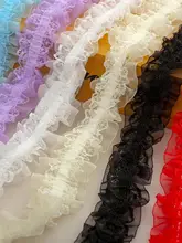 幅広のカラフルなダブルフリルのストレッチレースリボン【DIY手作り装飾用・幅広4cm】