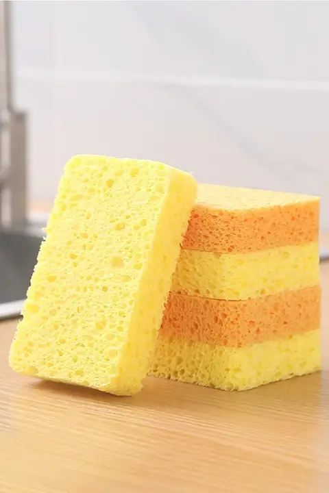 木材パルプコットン製 食器洗い用クリーニングスポンジブロック【強力汚れ除去・吸水性・キッチン用】
