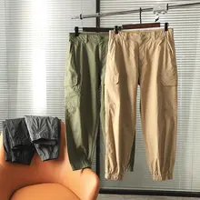 東吉U家 メンズ春夏用 プレーンカラーコットン製 ゆったりフィット 薄手ジョガーパンツ