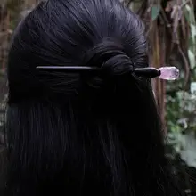黒檀のヘアピン ピンクガールハート