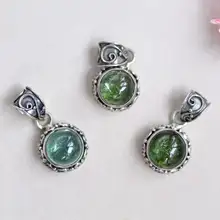 ペンダントトップ 天然トルマリン シルバー925 ハンドメイド ヴィンテージ ピンク ラウンド
