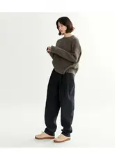 ハイウエスト バルーン デニムパンツ 通勤 ユニバーサル 炭黒 日本素材