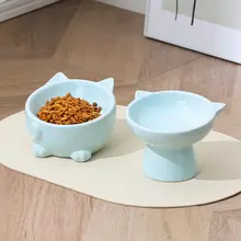 陶器製 猫用高脚食器【飲水用・首の保護・斜口デザイン】（セットアップ対応）